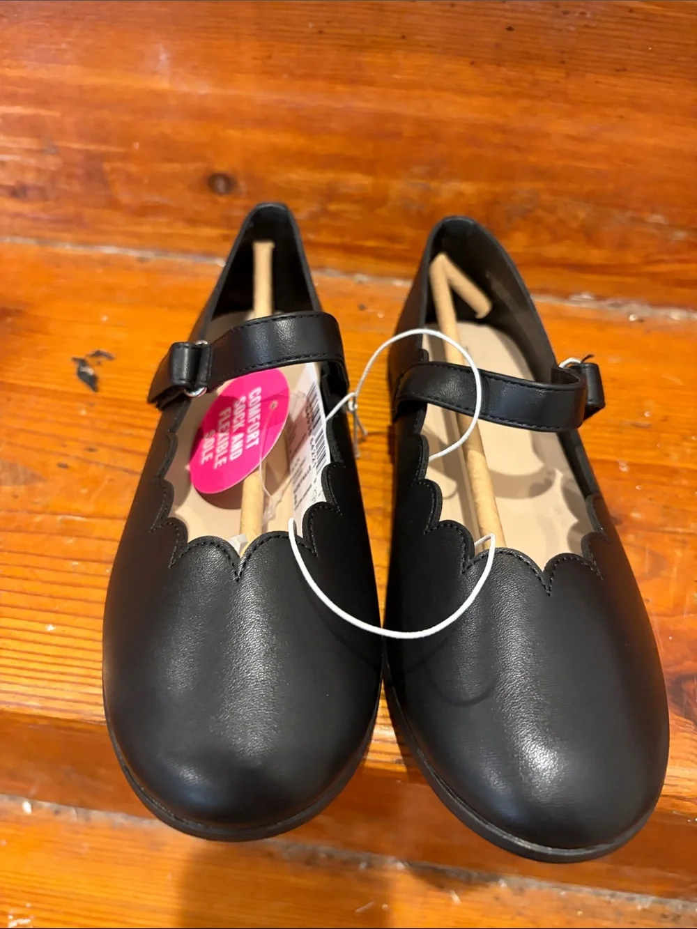 the childrens place scalloped mary jane black leather flats girls sz 2 nwt